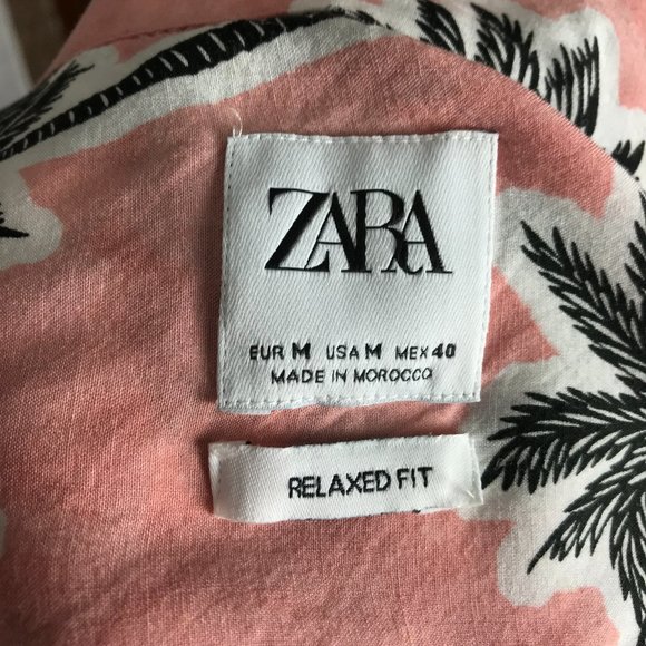 Zara Man Relaxed Fit Coral Black White Hawaiian Short-Sleeve Shirt - Picture 5 of 5